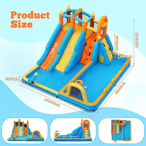 شريحة مياه منزلية ترتد ، 10 في 1 شريحة مياه قابلة للنفخ للأطفال ، ومتنزه مائي مع منفاخ ، ومندفعات الماء ، والقفز ، والدائرة ، وجدار التسلق ، وخطوف كرة السلة ، وتفجير شرائح المياه الخلفية الداخلية في الهواء الطلق in Kuwait