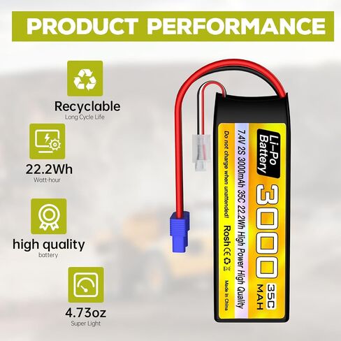sea jump 2S Lipo Battery 7.4V 3000mAh 35C with EC3 Plug and USB Charging Cable Suitable for RC Car Truck Boat, RC Quadcopter Aircraft, FPV Drone Battery in Saudi Arabia