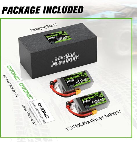 بطارية Lipo Ovonic 850mAh 80C 11.1V 3S RC بطارية مع موصل XT30 لـ RC Plane DJI Quadcopter RC Airplane RC Helicopter RC Car Boat 2PCS in Kuwait