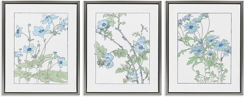 Stupell Industries Wild Blooms مع الخطوط العريضة التفصيلية 3 قطعة طبقة أسود مؤطر القماش مجموعة من تصميم CAD ، 21 × 17 in Kuwait