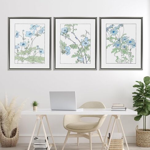 Stupell Industries Wild Blooms مع الخطوط العريضة التفصيلية 3 قطعة طبقة أسود مؤطر القماش مجموعة من تصميم CAD ، 21 × 17 in Kuwait