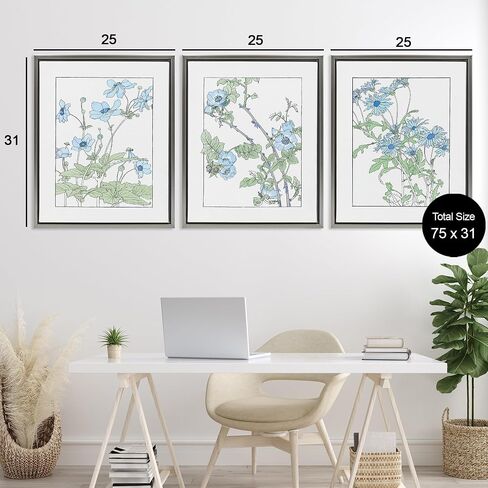Stupell Industries Wild Blooms مع الخطوط العريضة التفصيلية 3 قطعة طبقة أسود مؤطر القماش مجموعة من تصميم CAD ، 21 × 17 in Kuwait