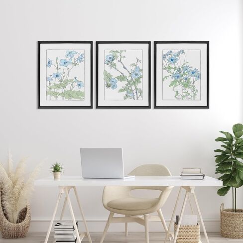 Stupell Industries Wild Blooms مع الخطوط العريضة التفصيلية 3 قطعة طبقة أسود مؤطر القماش مجموعة من تصميم CAD ، 21 × 17 in Kuwait