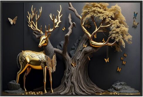EUROTEX Golden Deer Canvas Painting Roll – Vastu Wall Art for South East Living Room & Home Decor (Unframed) in Saudi Arabia