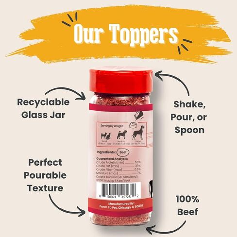 Farm To Pet - Dry Dog Food Topper - 4.7 oz Chicken Meal Toppers for Dogs, Single Ingredient, Lean, All Natural, Healthy Food for Small, Medium, Large Breeds, & Puppies, Made in USA in Saudi Arabia