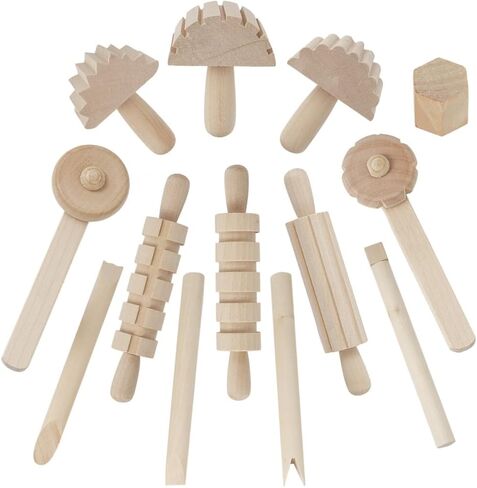12 Pcs Wooden Kneading Tools Set For Children, Clay Modelling Extruders, Dough Rolling Pins & Plasticine Shaping Tools in Saudi Arabia