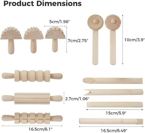 12 Pcs Wooden Kneading Tools Set For Children, Clay Modelling Extruders, Dough Rolling Pins & Plasticine Shaping Tools in Saudi Arabia