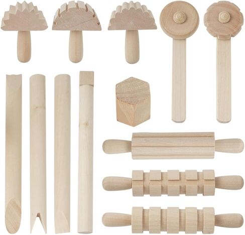 12 Pcs Wooden Kneading Tools Set For Children, Clay Modelling Extruders, Dough Rolling Pins & Plasticine Shaping Tools in Saudi Arabia