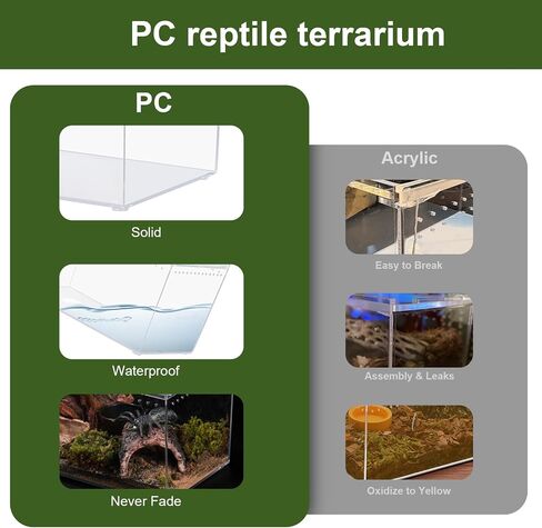 Reptile PC Terrarium 10.2" x 5.9" x 5.7" Full View Reptile Aquarium Tank Starter Kit for Insect Plant Gecko Spider Habitat Amphibians Enclosure with Hide Cave Feeding Bowl in Kuwait