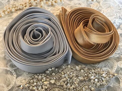 Wedding Corset Satin Ribbon 140", Corset Back Lace-up Straps, Zipper Replacement Corset Ribbon // Silver Gray; Gold; Dark Gold. (Silver Gray) in Kuwait