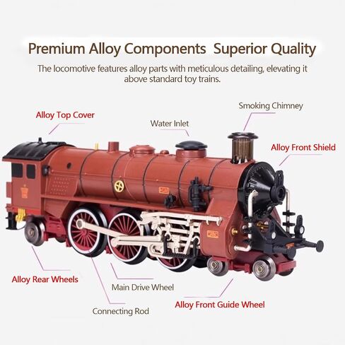 Powered Steam Locomotive Model, Alloy Electric Train Set Model with Carriage, Long Track and with Light and Sound Effects, Gifts for Train Enthusiasts in Saudi Arabia