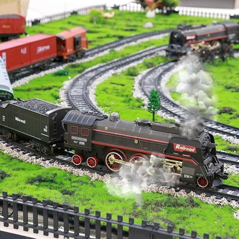 Electric Train Set, Alloy Locomotive Model with Carriage and Long Track, Gift for Teens and Adults (Model 22918/Red) in Saudi Arabia