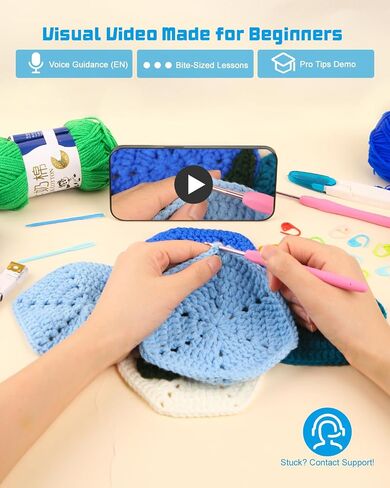 Arborthread Honeycomb بطانية الكروشيه مجموعة للمبتدئين ، مجموعة أدوات الجدة المربعات مع أدوات الفيديو مع البالغين والبالغين ، أنماط صديقة للطفل in Kuwait
