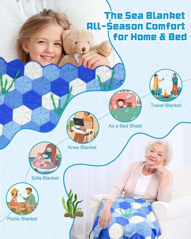 Arborthread Honeycomb بطانية الكروشيه مجموعة للمبتدئين ، مجموعة أدوات الجدة المربعات مع أدوات الفيديو مع البالغين والبالغين ، أنماط صديقة للطفل in Kuwait