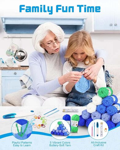 Arborthread Honeycomb بطانية الكروشيه مجموعة للمبتدئين ، مجموعة أدوات الجدة المربعات مع أدوات الفيديو مع البالغين والبالغين ، أنماط صديقة للطفل in Kuwait