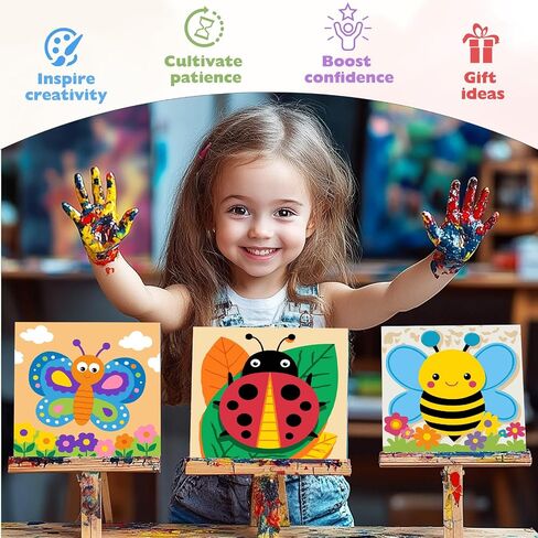 Tostog 4 Pack Paint حسب الرقم للأطفال ذوي الإطار الخشبي ، الطلاء الفراشة DIY بأرقام للأطفال الذين تتراوح أعمارهم بين 8 و 12 عامًا ، مجموعات الطلاء الزيتية الأكريليك سهلة الرقم للهدية جدار المنزل ديكور 8in × 8in in Kuwait