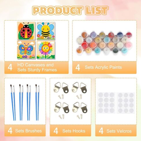 Tostog 4 Pack Paint حسب الرقم للأطفال ذوي الإطار الخشبي ، الطلاء الفراشة DIY بأرقام للأطفال الذين تتراوح أعمارهم بين 8 و 12 عامًا ، مجموعات الطلاء الزيتية الأكريليك سهلة الرقم للهدية جدار المنزل ديكور 8in × 8in in Kuwait