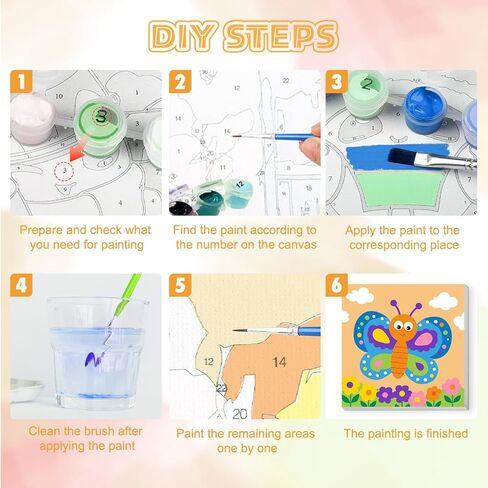 Tostog 4 Pack Paint حسب الرقم للأطفال ذوي الإطار الخشبي ، الطلاء الفراشة DIY بأرقام للأطفال الذين تتراوح أعمارهم بين 8 و 12 عامًا ، مجموعات الطلاء الزيتية الأكريليك سهلة الرقم للهدية جدار المنزل ديكور 8in × 8in in Kuwait