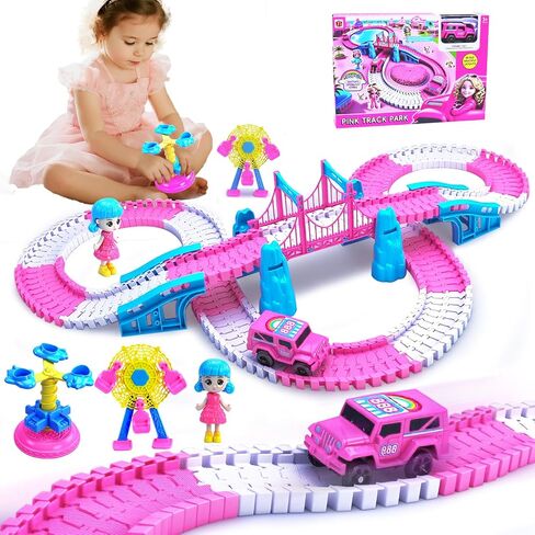 مسارات السباق للأطفال الذين تتراوح أعمارهم بين 4-8 ، 203 PCS Magic Magic Tracks ألعاب كهربائية ، ومسار سيارة مرنة مجموعة هدايا عيد ميلاد للبنات لمدة 2 3 4 5 6 سنوات الفتيات والأطفال الصغار in Kuwait