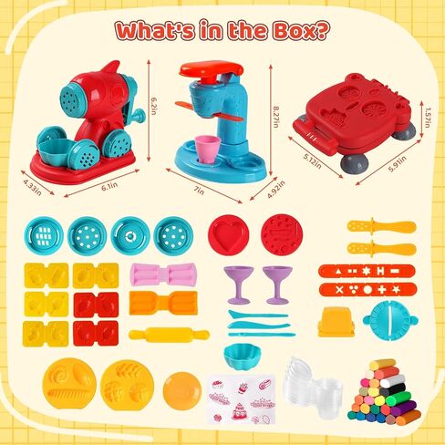3-in-1 Color Dough Kitchen Creations Set for Kids Aged 3-8, 24 Colors Dough Playset with Ice Cream/Noodle/Hamburger Makers, Food Modeling Art Crafts Pretend Play Toys for Boys Girls in Saudi Arabia