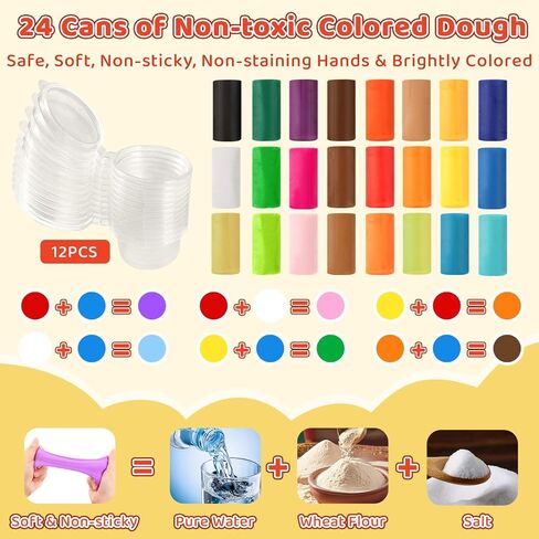 3-in-1 Color Dough Kitchen Creations Set for Kids Aged 3-8, 24 Colors Dough Playset with Ice Cream/Noodle/Hamburger Makers, Food Modeling Art Crafts Pretend Play Toys for Boys Girls in Saudi Arabia