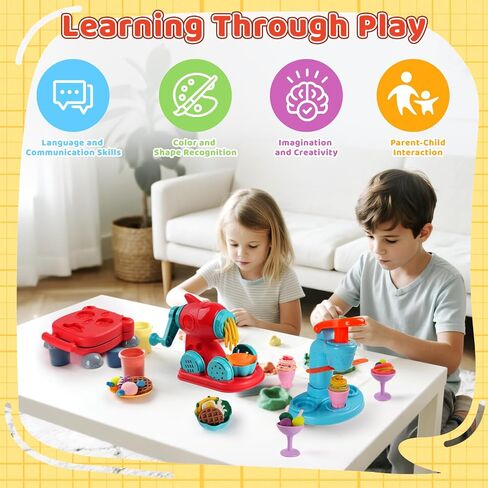3-in-1 Color Dough Kitchen Creations Set for Kids Aged 3-8, 24 Colors Dough Playset with Ice Cream/Noodle/Hamburger Makers, Food Modeling Art Crafts Pretend Play Toys for Boys Girls in Saudi Arabia