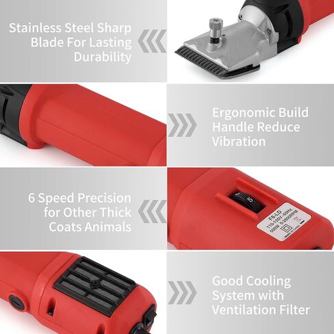 Duckboy Clippers Clippers لحيوانات المعاطف السميكة ، و 500 واط آلة قص كهربائية محترفة للماشية المهر الحصان والكلاب الكبيرة للماشية الاستمالة ، و 6 سرعات و 2 شفرات القص القابلة للفصل in Kuwait