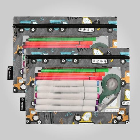 Pencil Pouch for 3 Ring Binder,Sports Basketball 2 Pack 3 Ring Binder Pencil Pouches for Boys,3-Holes Binder Zipper Pencil Case, Clear Window Pencil Bag for Office School College Supplies in Kuwait