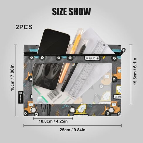 Pencil Pouch for 3 Ring Binder,Sports Basketball 2 Pack 3 Ring Binder Pencil Pouches for Boys,3-Holes Binder Zipper Pencil Case, Clear Window Pencil Bag for Office School College Supplies in Kuwait