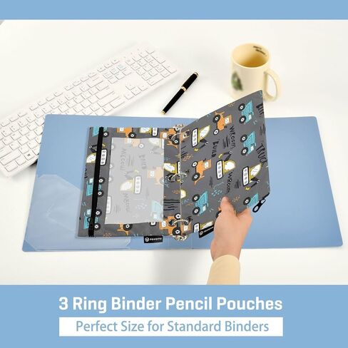 Pencil Pouch for 3 Ring Binder,Sports Basketball 2 Pack 3 Ring Binder Pencil Pouches for Boys,3-Holes Binder Zipper Pencil Case, Clear Window Pencil Bag for Office School College Supplies in Kuwait