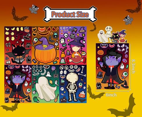 30 ورقة ملصقات Halloween Make-A-Face للأطفال-6 تصميمات ملصقات DIY فريدة من نوعها للقرع ، Ghost ، Witch | خدعة أو علاج الحفلات ، الحرف الفصول الدراسية in Kuwait