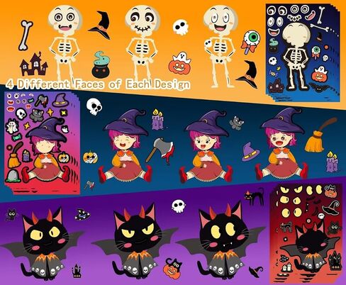 30 ورقة ملصقات Halloween Make-A-Face للأطفال-6 تصميمات ملصقات DIY فريدة من نوعها للقرع ، Ghost ، Witch | خدعة أو علاج الحفلات ، الحرف الفصول الدراسية in Kuwait