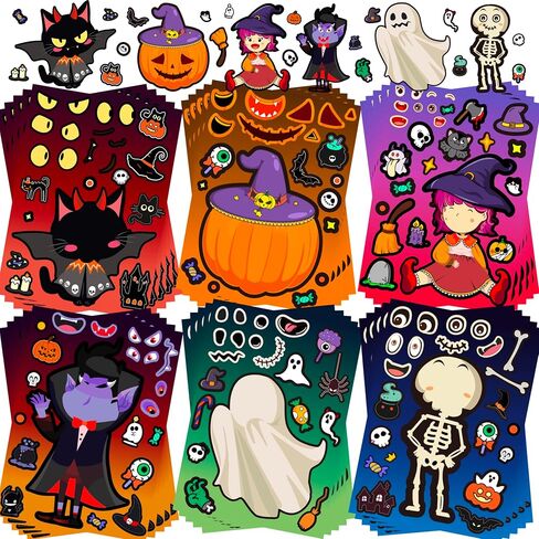 30 ورقة ملصقات Halloween Make-A-Face للأطفال-6 تصميمات ملصقات DIY فريدة من نوعها للقرع ، Ghost ، Witch | خدعة أو علاج الحفلات ، الحرف الفصول الدراسية in Saudi Arabia