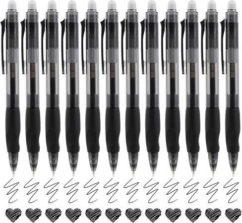 USUAL Retractable Erasable Pens 12 Pack Erasable Colored Pens 0.5mm Erasable Gel Pens Black Make Mistakes Disappear Smooth Writing Pen Office Back-to-School Supplies in Kuwait