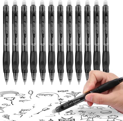USUAL Retractable Erasable Pens 12 Pack Erasable Colored Pens 0.5mm Erasable Gel Pens Black Make Mistakes Disappear Smooth Writing Pen Office Back-to-School Supplies in Kuwait
