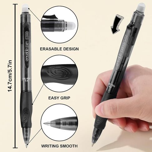 USUAL Retractable Erasable Pens 12 Pack Erasable Colored Pens 0.5mm Erasable Gel Pens Black Make Mistakes Disappear Smooth Writing Pen Office Back-to-School Supplies in Kuwait