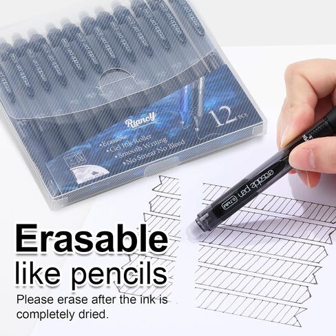 USUAL Retractable Erasable Pens 12 Pack Erasable Colored Pens 0.5mm Erasable Gel Pens Black Make Mistakes Disappear Smooth Writing Pen Office Back-to-School Supplies in Kuwait