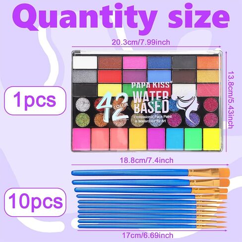 42 Color Face Painting Kit for Kids, Water Activated Face Paint Kit, Safe for Sensitive Skin Easy to Use, With Stencils & Brushes, Facepaint Makeup Kit for Parties, Birthdays, Halloween in Saudi Arabia