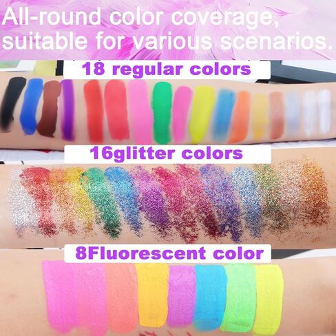 42 Color Face Painting Kit for Kids, Water Activated Face Paint Kit, Safe for Sensitive Skin Easy to Use, With Stencils & Brushes, Facepaint Makeup Kit for Parties, Birthdays, Halloween in Saudi Arabia
