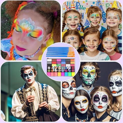 42 Color Face Painting Kit for Kids, Water Activated Face Paint Kit, Safe for Sensitive Skin Easy to Use, With Stencils & Brushes, Facepaint Makeup Kit for Parties, Birthdays, Halloween in Saudi Arabia
