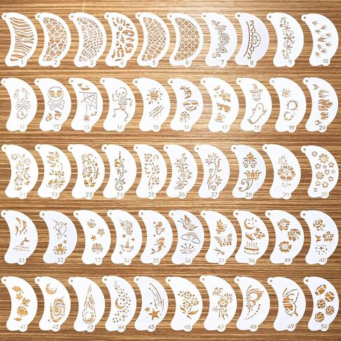 50 PCS Face Paint Stency ، قوالب فنون للوجه القابلة لإعادة الاستخدام للجسم لجميع القديسين ، مكياج الحفلات وفن الوشم المؤقت in Saudi Arabia