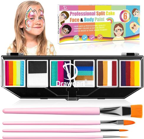 Drawdart Face Body Paint Kit, 15 Colors Face Painting Palette with 10 Pcs Artist Brushes| Facepaint Makeup Kit Ideal for Halloween SFX Cosplay Party Costume Makeup in Saudi Arabia
