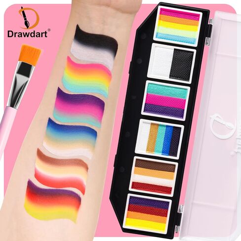Drawdart Face Body Paint Kit, 15 Colors Face Painting Palette with 10 Pcs Artist Brushes| Facepaint Makeup Kit Ideal for Halloween SFX Cosplay Party Costume Makeup in Saudi Arabia