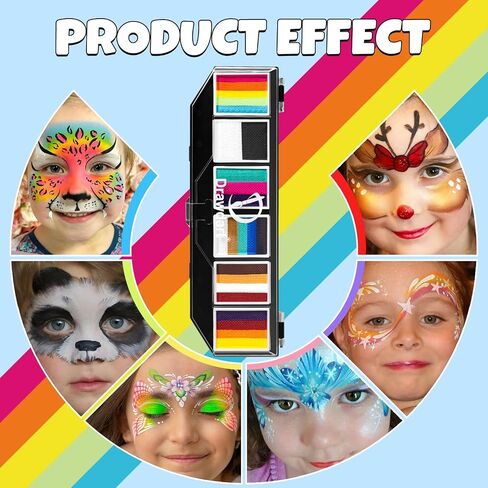 Drawdart Face Body Paint Kit, 15 Colors Face Painting Palette with 10 Pcs Artist Brushes| Facepaint Makeup Kit Ideal for Halloween SFX Cosplay Party Costume Makeup in Saudi Arabia