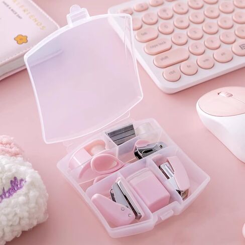 8 Pack Mini Office Supply Kit Portable مع مقص ، مجموعة موزع الشريط ، Punch ، Sharpener قلم رصاص ، Stapler Mini مع Staples ومزيل Staple (Pink) in Kuwait