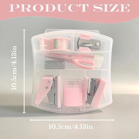 8 Pack Mini Office Supply Kit Portable مع مقص ، مجموعة موزع الشريط ، Punch ، Sharpener قلم رصاص ، Stapler Mini مع Staples ومزيل Staple (Pink) in Kuwait