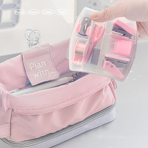 8 Pack Mini Office Supply Kit Portable مع مقص ، مجموعة موزع الشريط ، Punch ، Sharpener قلم رصاص ، Stapler Mini مع Staples ومزيل Staple (Pink) in Kuwait