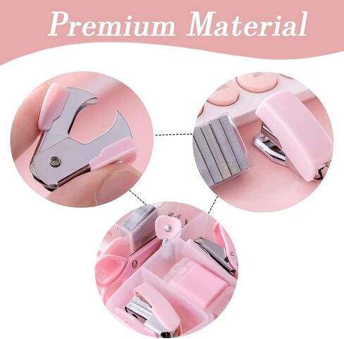 8 Pack Mini Office Supply Kit Portable مع مقص ، مجموعة موزع الشريط ، Punch ، Sharpener قلم رصاص ، Stapler Mini مع Staples ومزيل Staple (Pink) in Kuwait