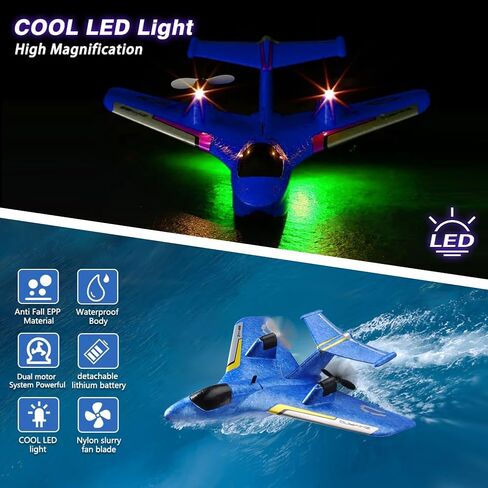 RC Water Plane ، طائرة RC لأراضي المياه والهواء ، ألعاب طائرة تحكم عن بعد ، 2.4 جيجا هرتز 6 محاور مثبتات Gyro RTF طائرة طائرة طائرة طائرة طائرة طائرة طائرة طائرة للأطفال البالغين (الأزرق) (الأزرق) in Kuwait