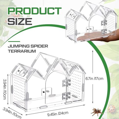 Weysat Jumping Spider Enclosure 9.5" x 3.9" x 6.7" Acrylic Tarantula Enclosure Castle Style Insect Terrarium with Magnetic Door Transparent Terrarium for Reptiles, Amphibians and Spiders in Saudi Arabia